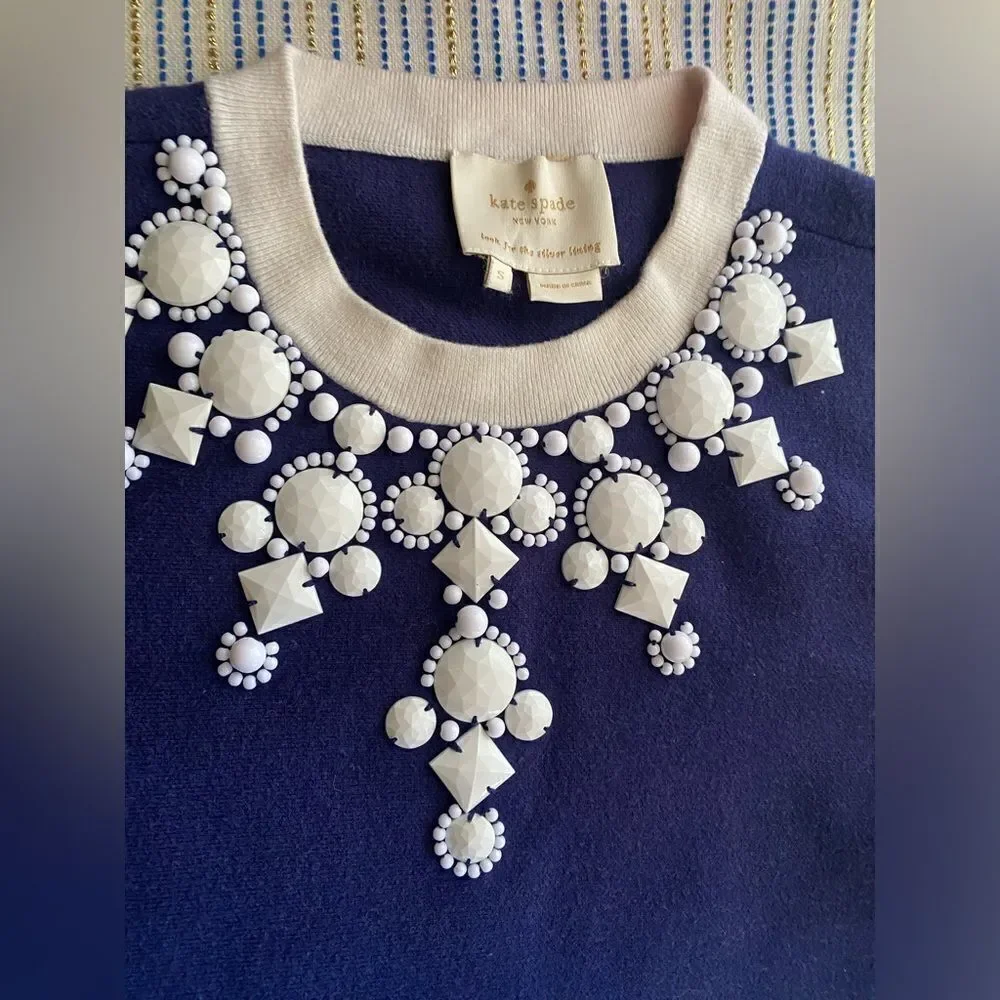 Kate Spade Mini Dress Womens Size Small Navy Sleeveless Jewelry White Cotton